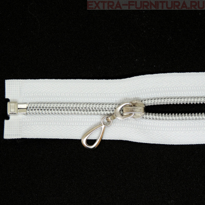 Молния спираль декор Т5 65см цв.белый/серебро (капля)