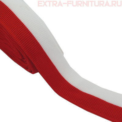 Тесьма шир.25мм трикотажная Лампас №185 цв.белый/красный  уп.10м
